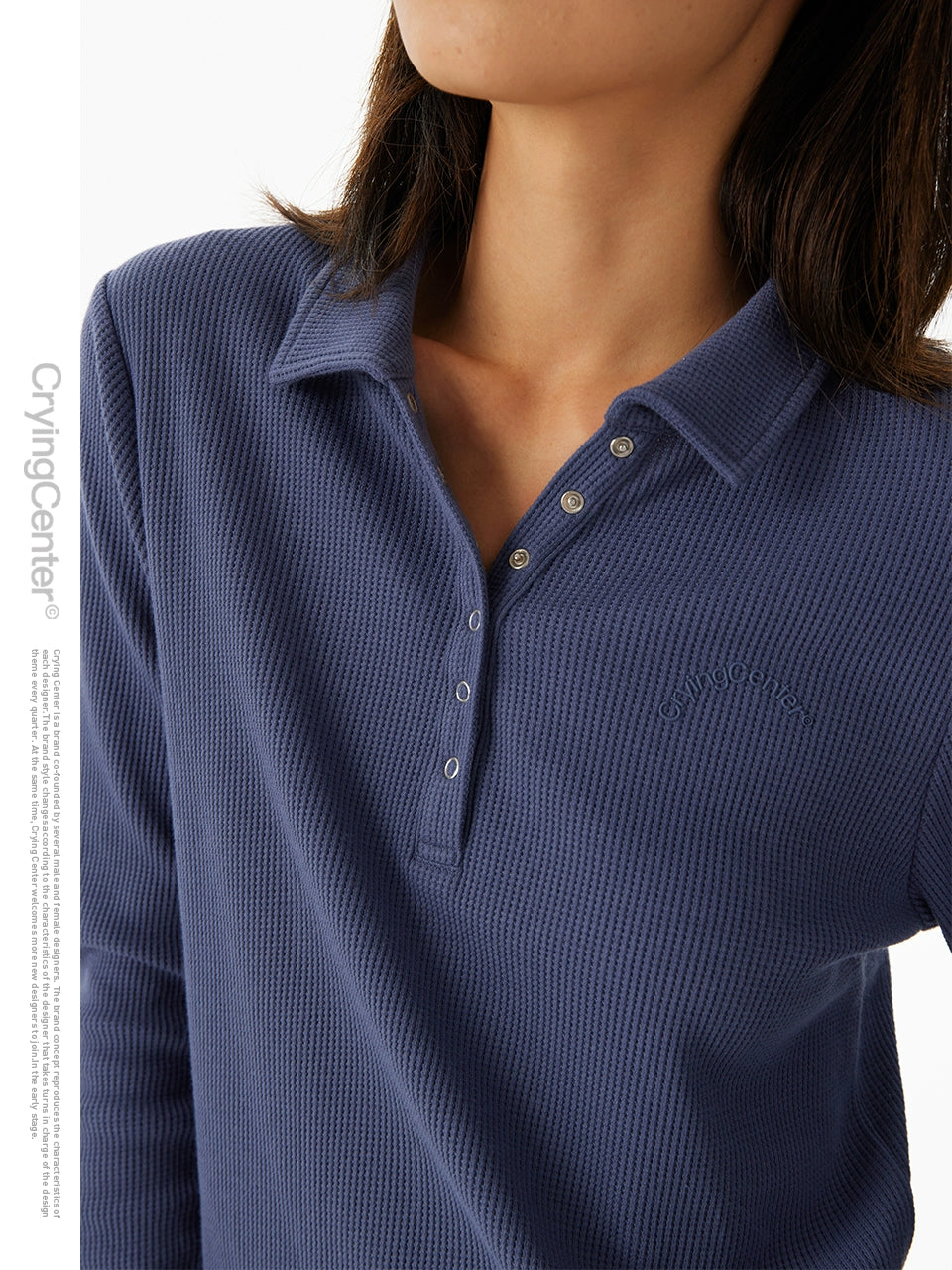 CryingCenter Quick-drying Waffle Shoulder Slim-fit Long Sleeve Polo Shirt