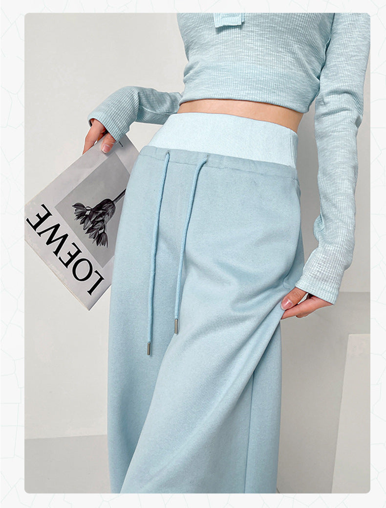 TIANQINGSE High-waisted Slim Straight Casual Wide-leg Sweatpants