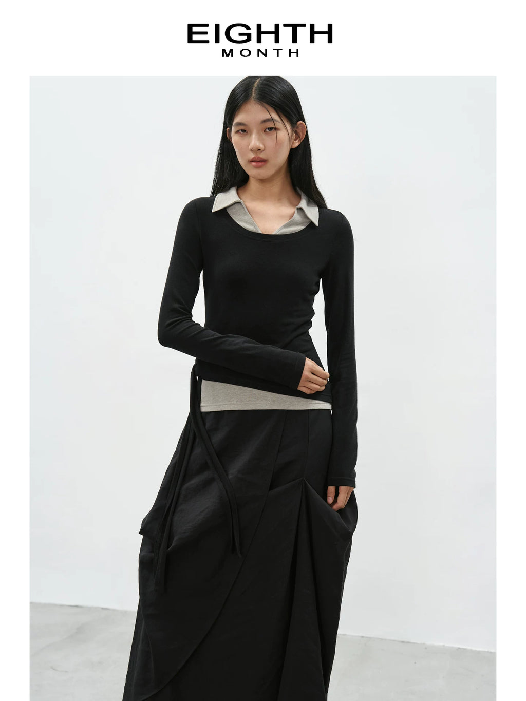 EIGHTHMONTH Contrast Slim Fake Two-piece Long Sleeve
