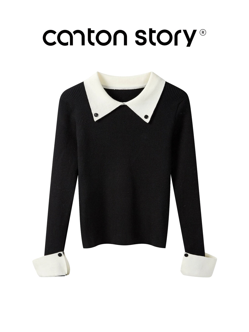Cantonstory College Lapel Slim-fit Wool Knitted Sweater