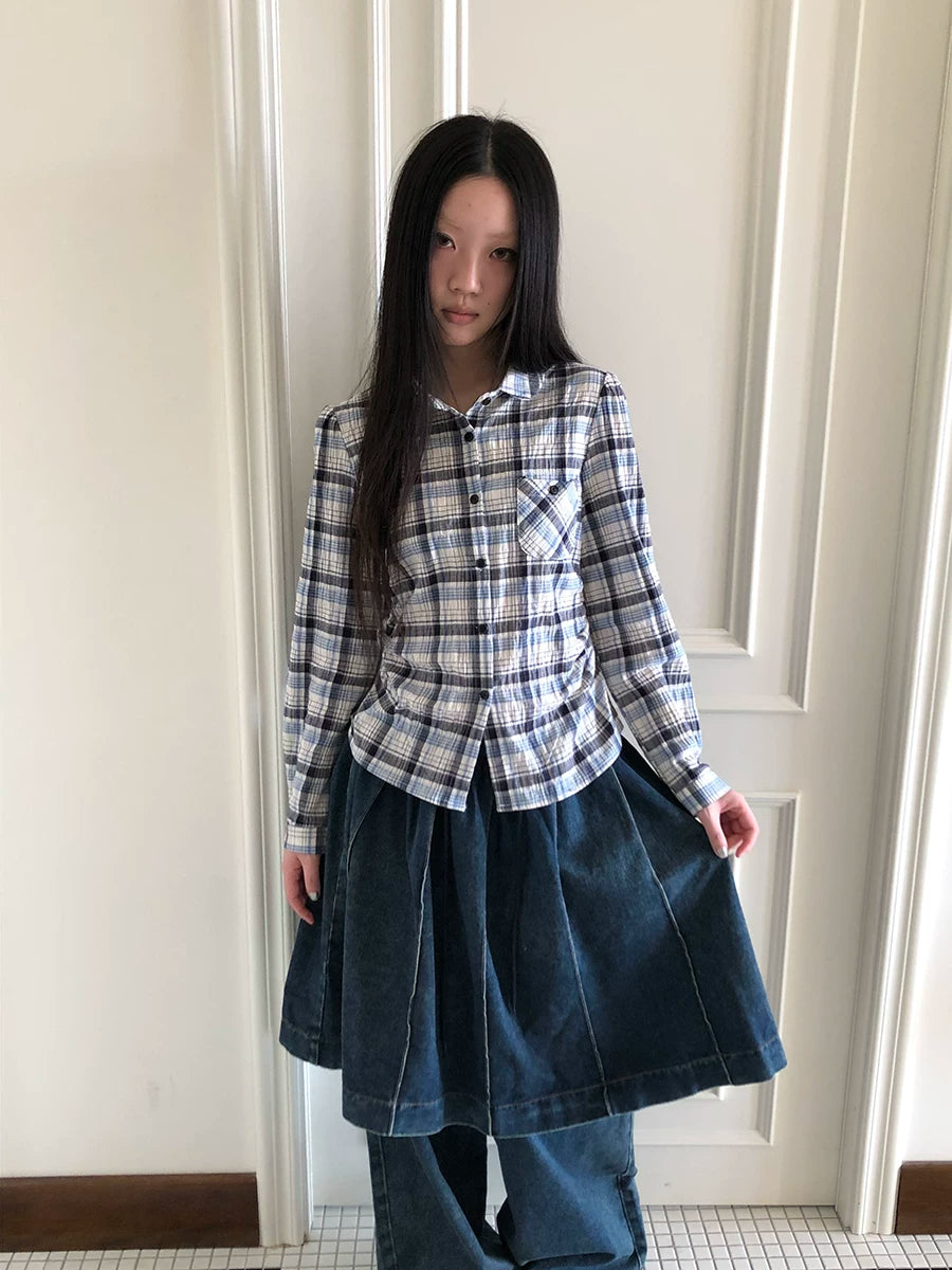 Ang: Project Vintage Versatile Casual Waist Plaid Long-sleeved Shirt