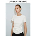 URBAN REVIVO Slim Fold Waist Round Neck Tee