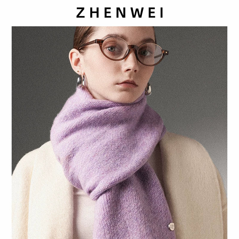 ZHENWEI 100% Wool Enlarged and Widened Knitted Long Scarf