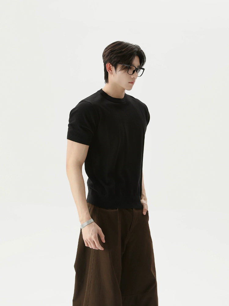 TURNTIDE Vintage Niche Crew Neck Knitted Tee