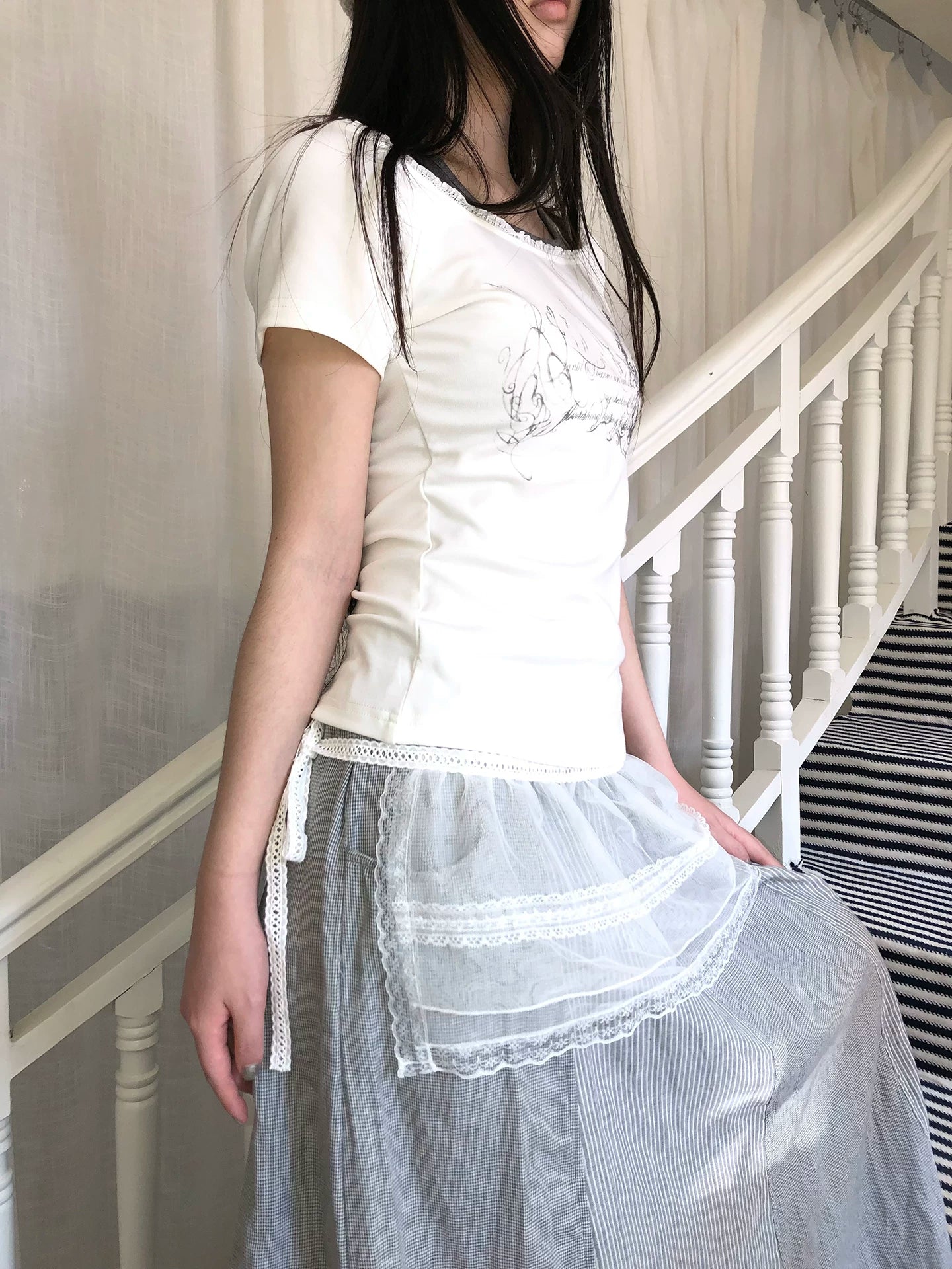 ANG: Project Versatile Strap Lace Edge Mesh Short Fart Curtain