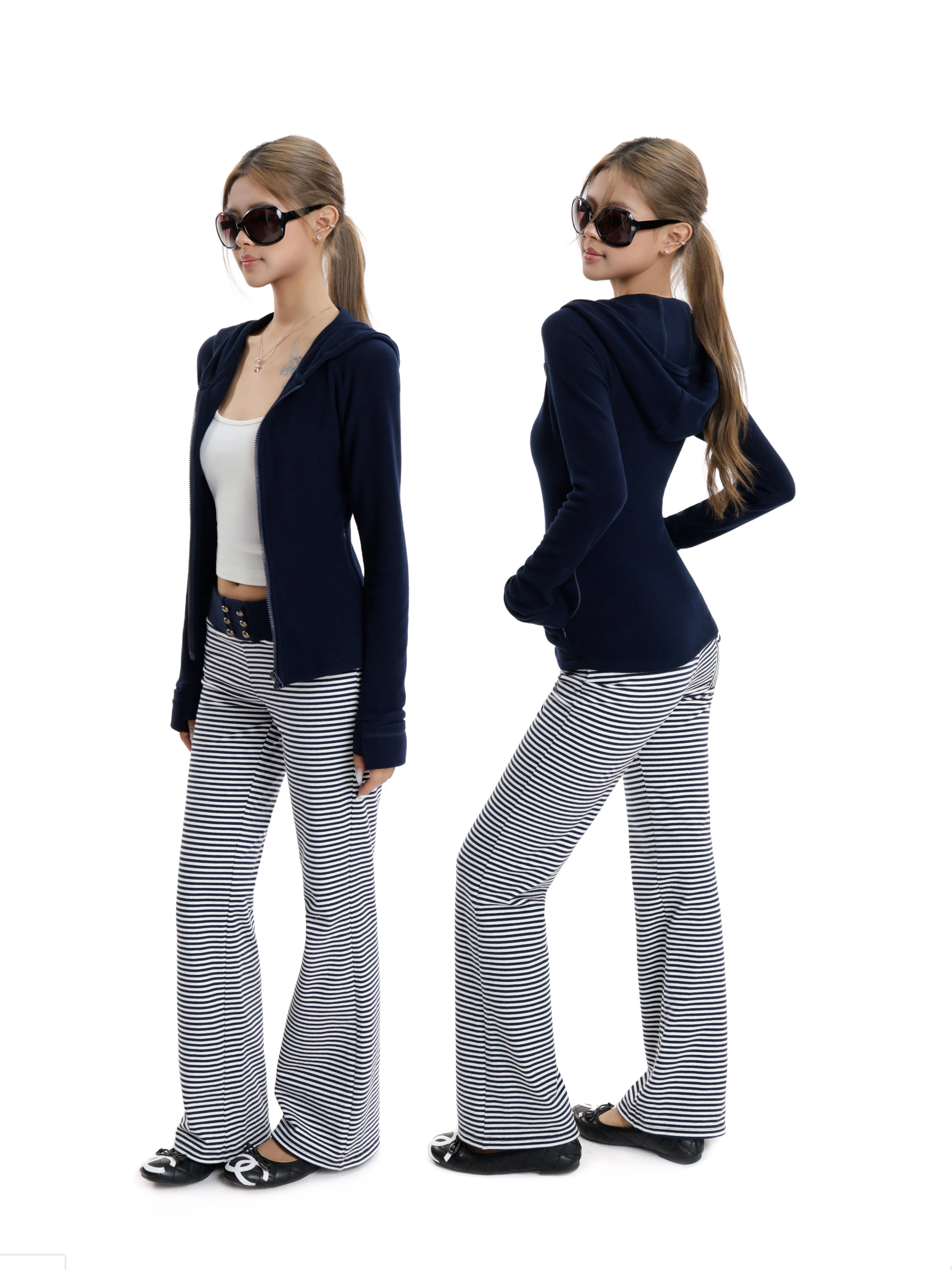 Audwyn Vintage Splicing Pocket Low Waist Straight Pants