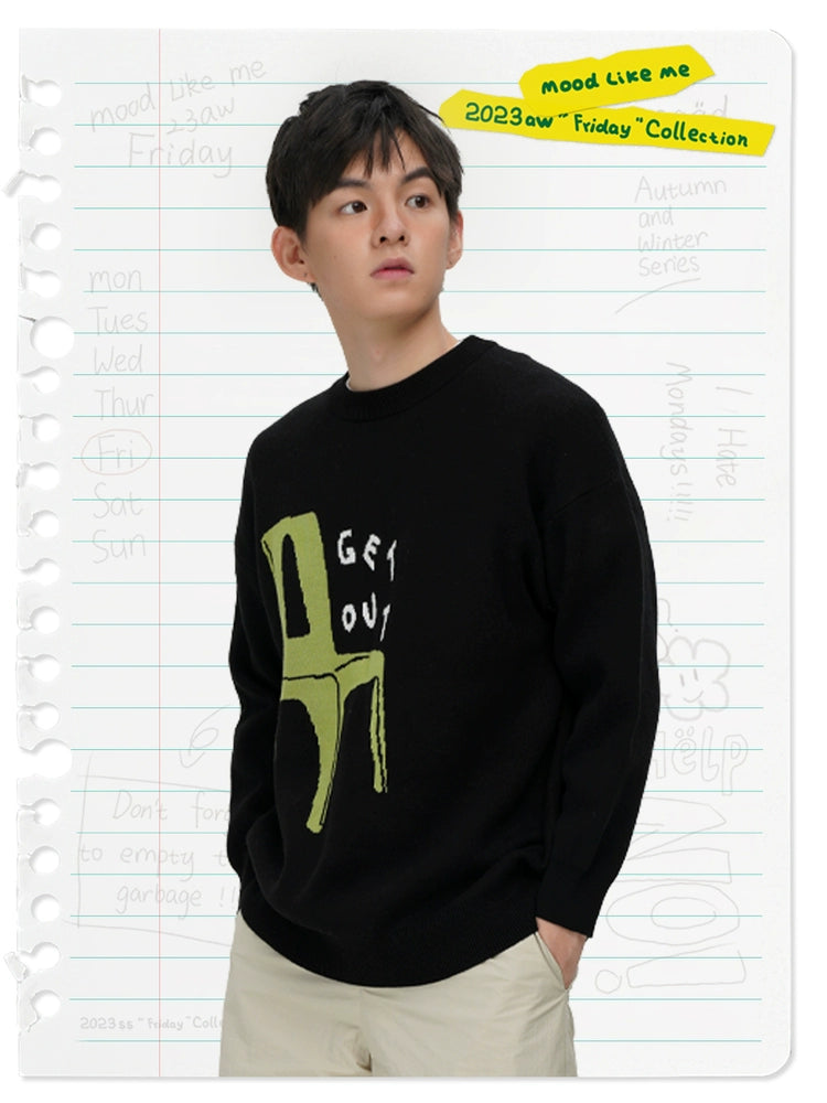 Mood Like Me Chair Print Loose Crew Neck Sweater