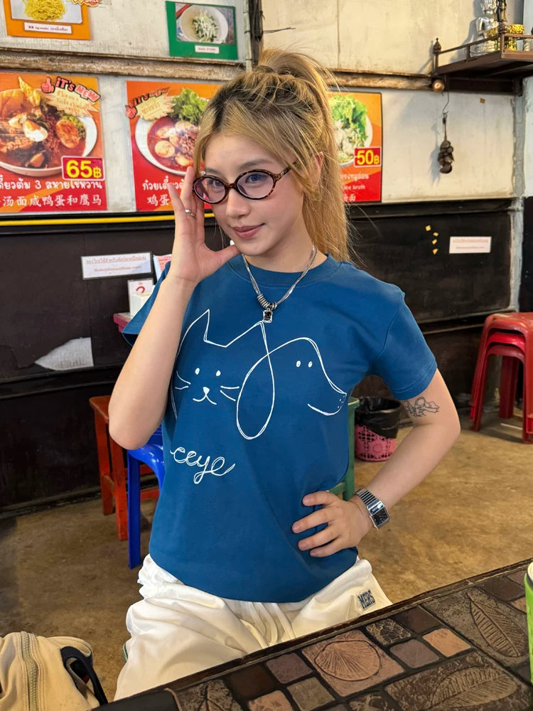 CCYE Stick Figure Front Shoulder Casual Tee