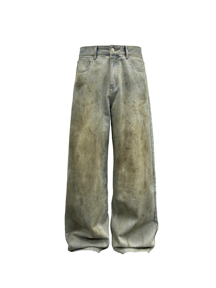 JCAESAR Mud-dyed Straight Wide-leg Jeans