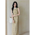 TYANG Plaid Lapel Temperament Sleeveless Dress