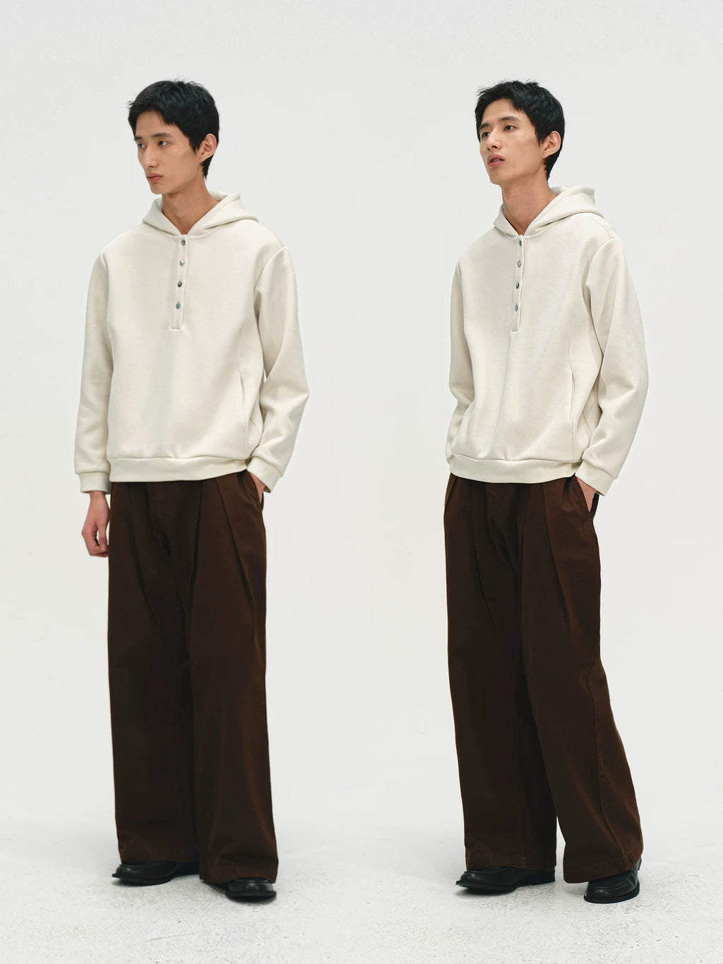 No Logo Warm and Soft Henry Collar Hooded Sweatshirt