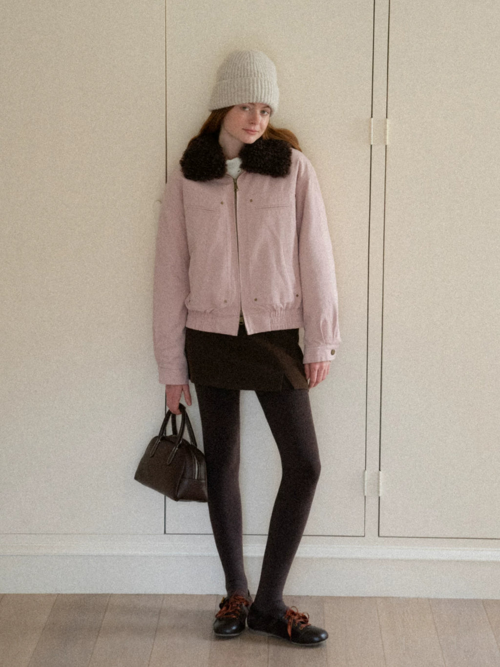 EGGKA Detachable Fur Collar Cargo Jacket Cotton Short Coat