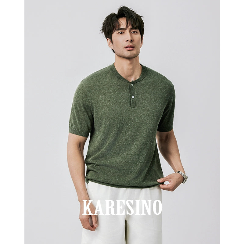 KARESINO Henry-neck Casual Knitted Polo Shirt