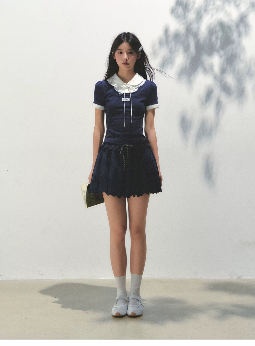 SunsetPark Doll Collar Stitching Knitted Tee