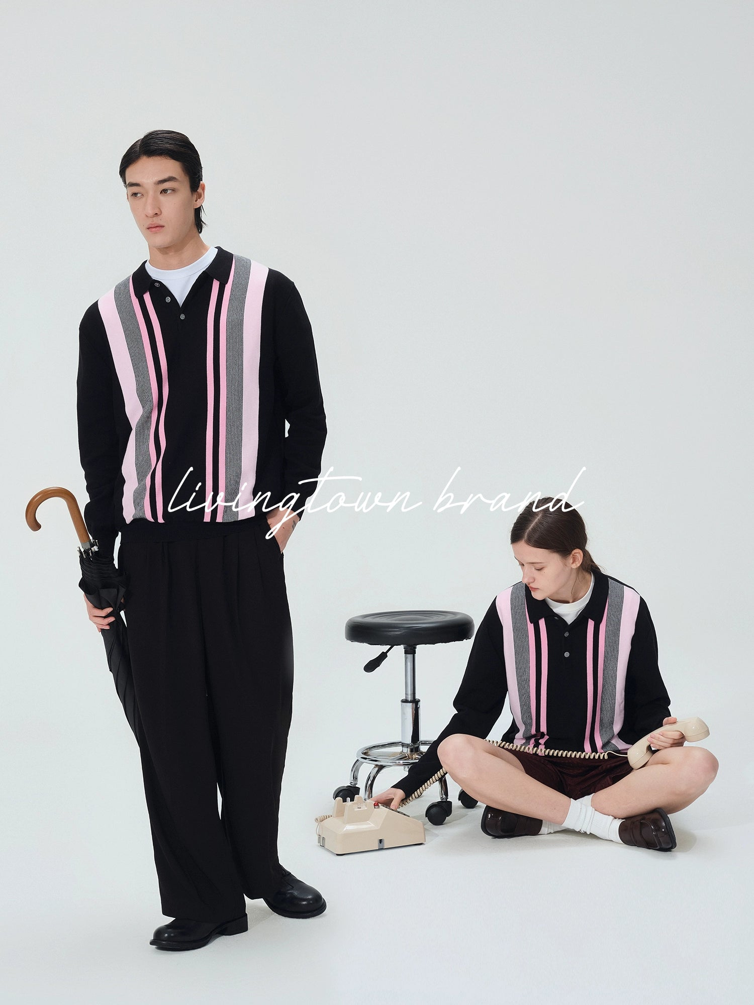 LIVINGTOWN Retro Casual Loose Contrasting Color Knitted Bottoming Shirt POLO Shirt