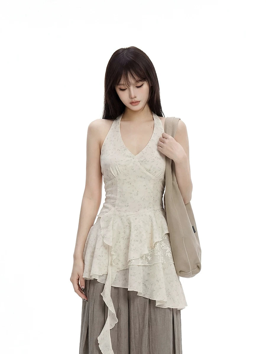 WITHMIN Irregular Ruffle Edge Neck Sling Skirt