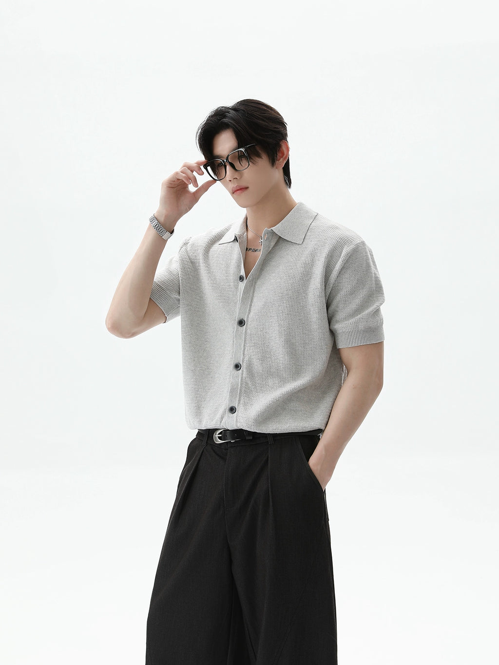 TURNTIDE Vintage Lapel Breasted Knitted Tee