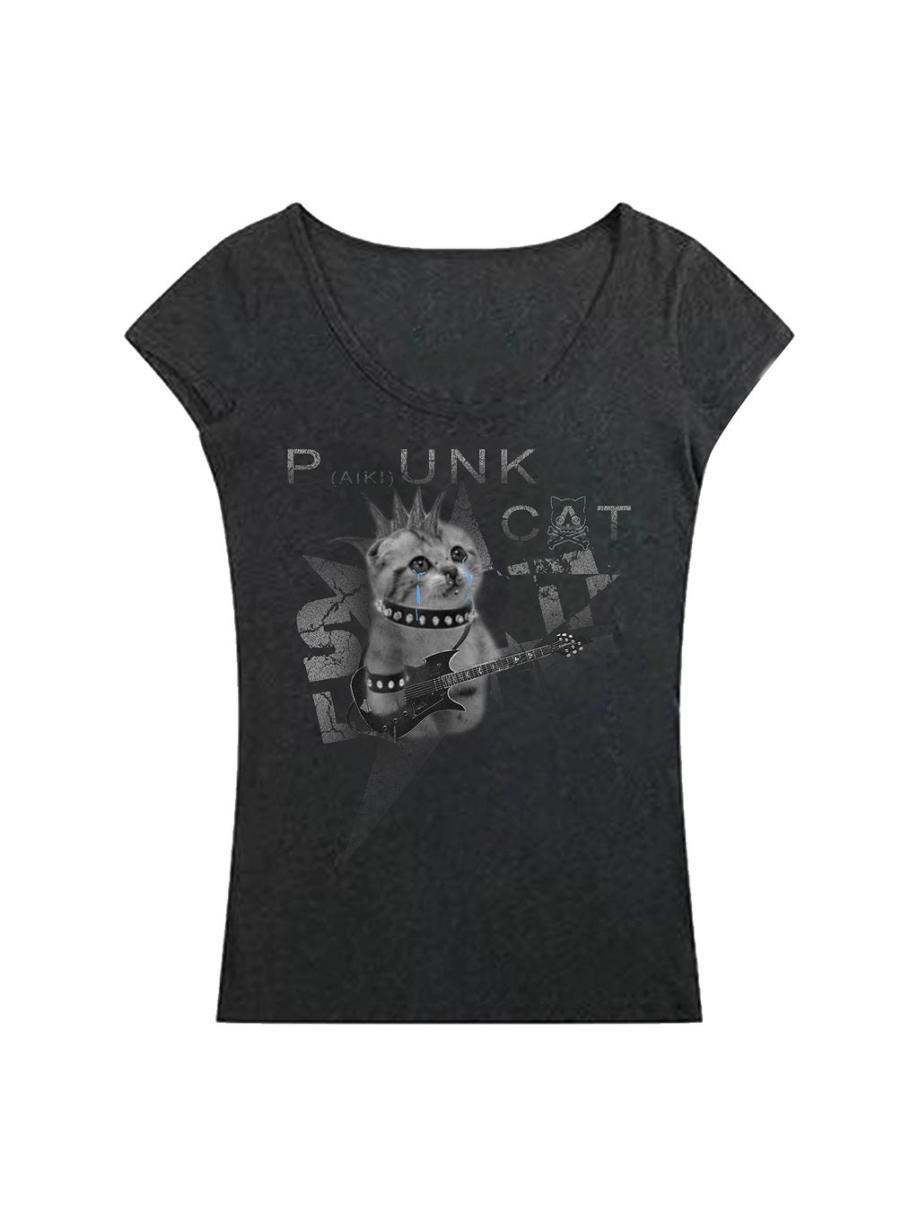 PAIKI Punk Kitty Retro Animal Print Slim Tee