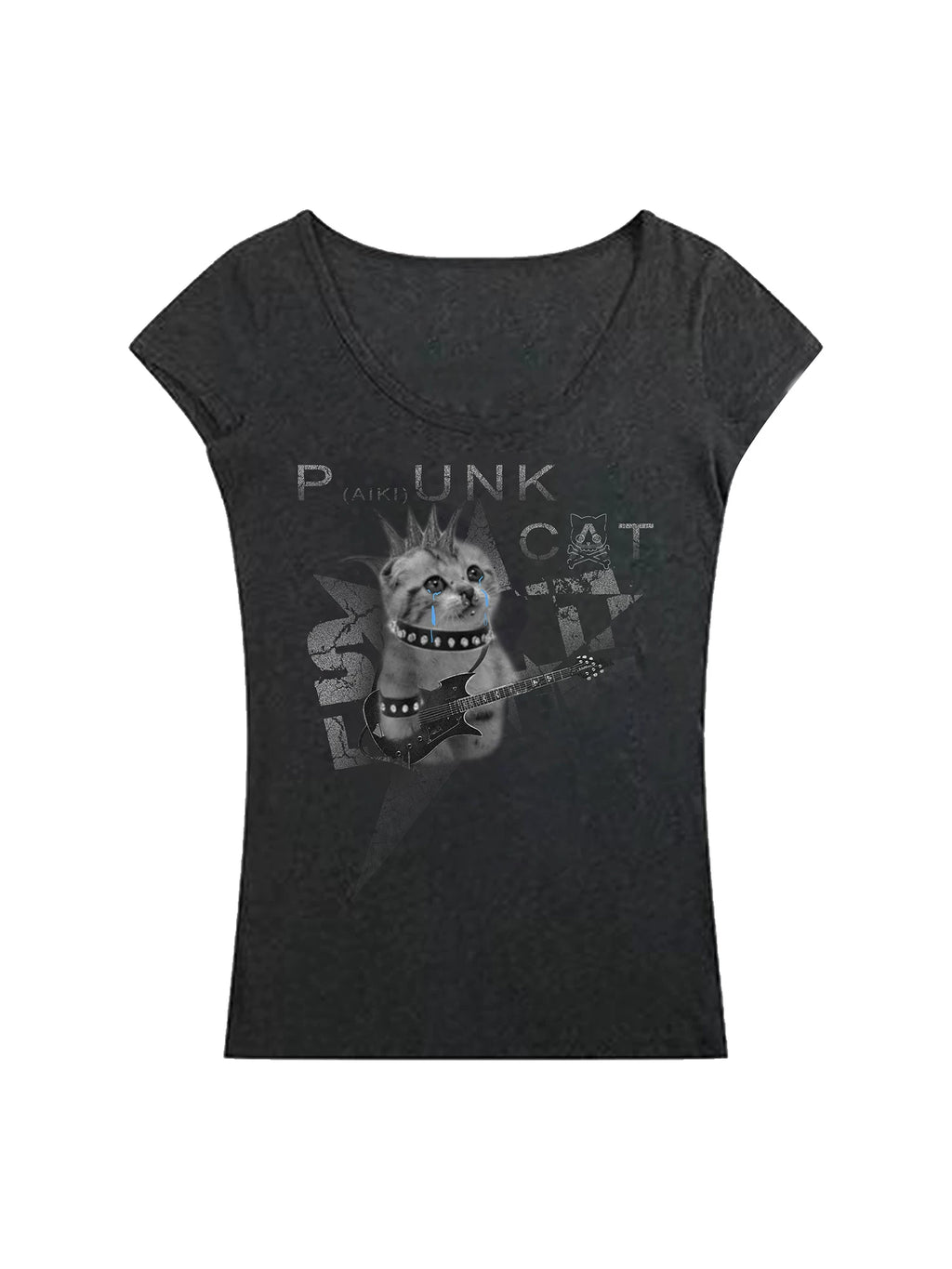 PAIKI Kitten Print Slim Large Collar Tee