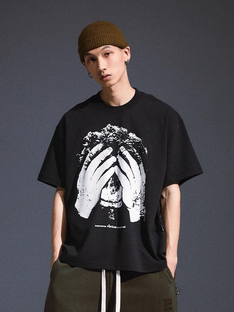 Remedy Portrait Crack Printing Half Sleeve Tee