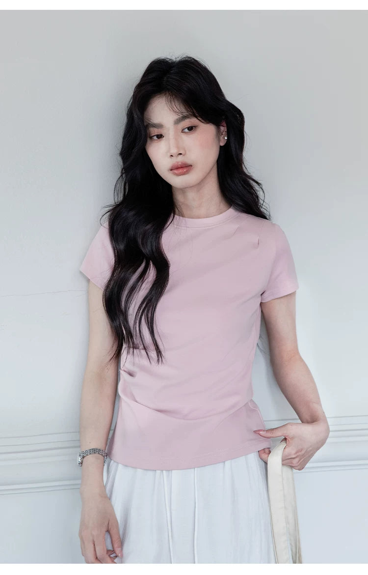 XUJING Crew Neck Shoulder Versatile Skinny Tee