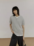COLN Solid Color Simple Henry Collar Tee