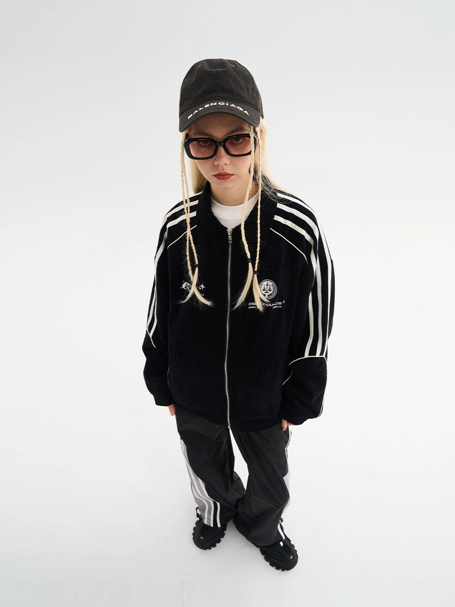 Harshandcruel Contrast Stripe Lapel Corduroy Jacket