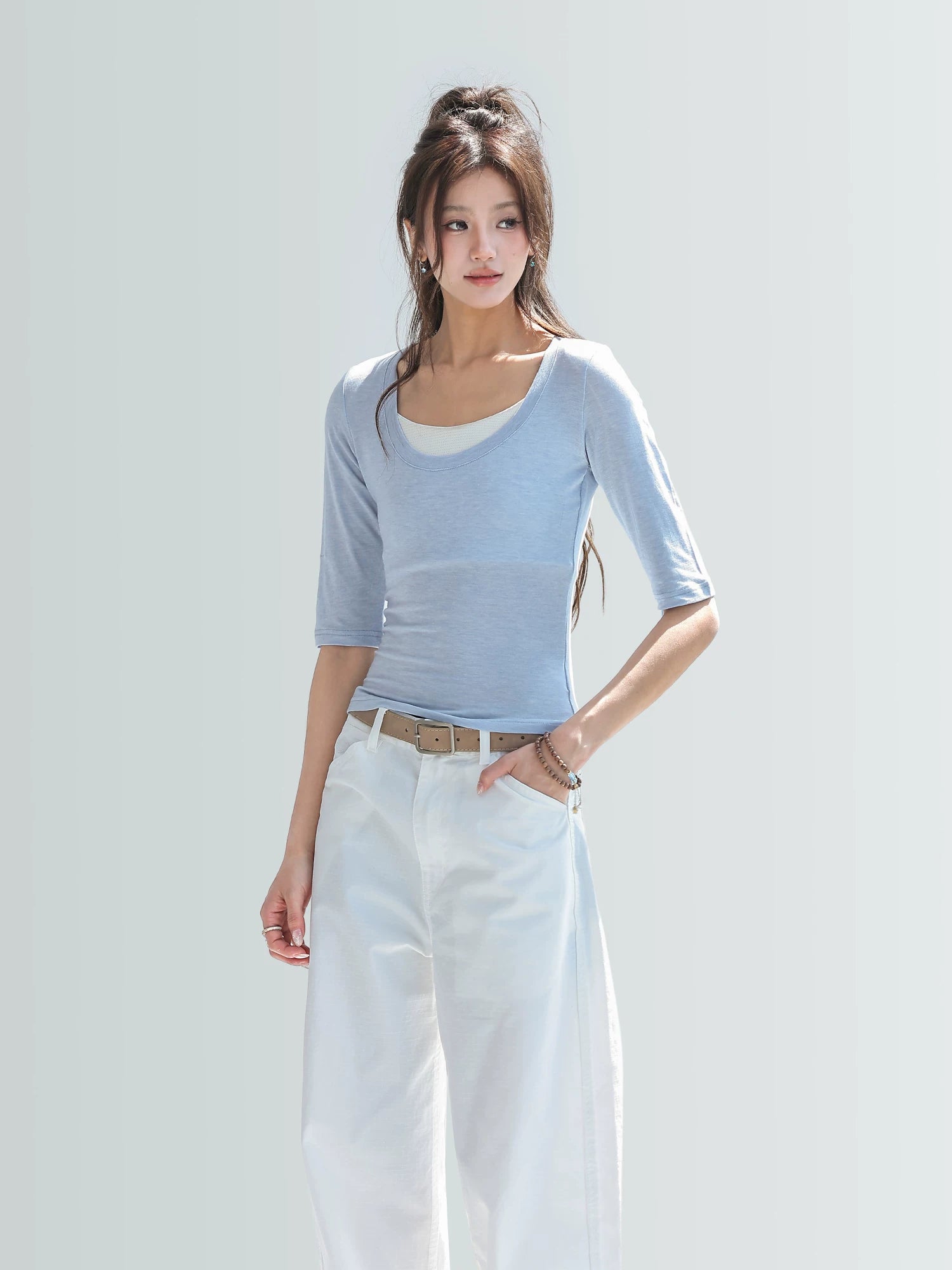 CHANT2nd Tencel Wool Casual Middle Sleeve Tee