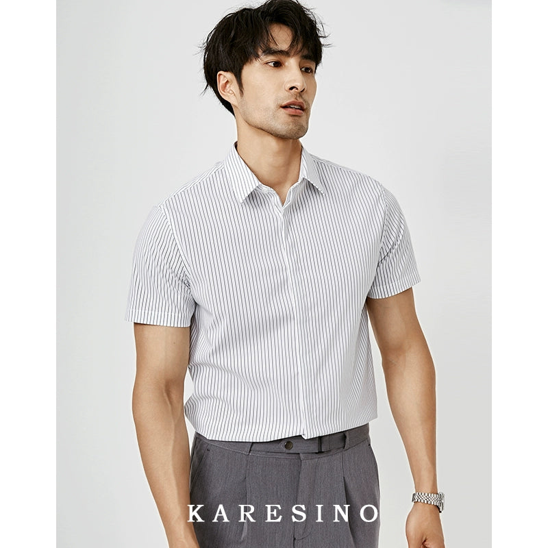 KARESINO Slim Fit Ice Silk Casual Striped Short Sleeve Shirt