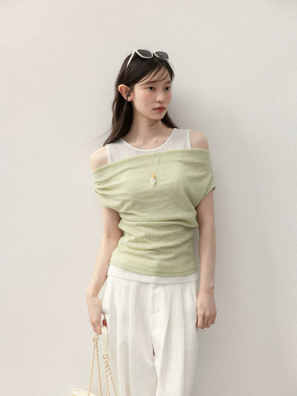 Cantonstory One-word Shoulder Sling Vest Two-piece Set