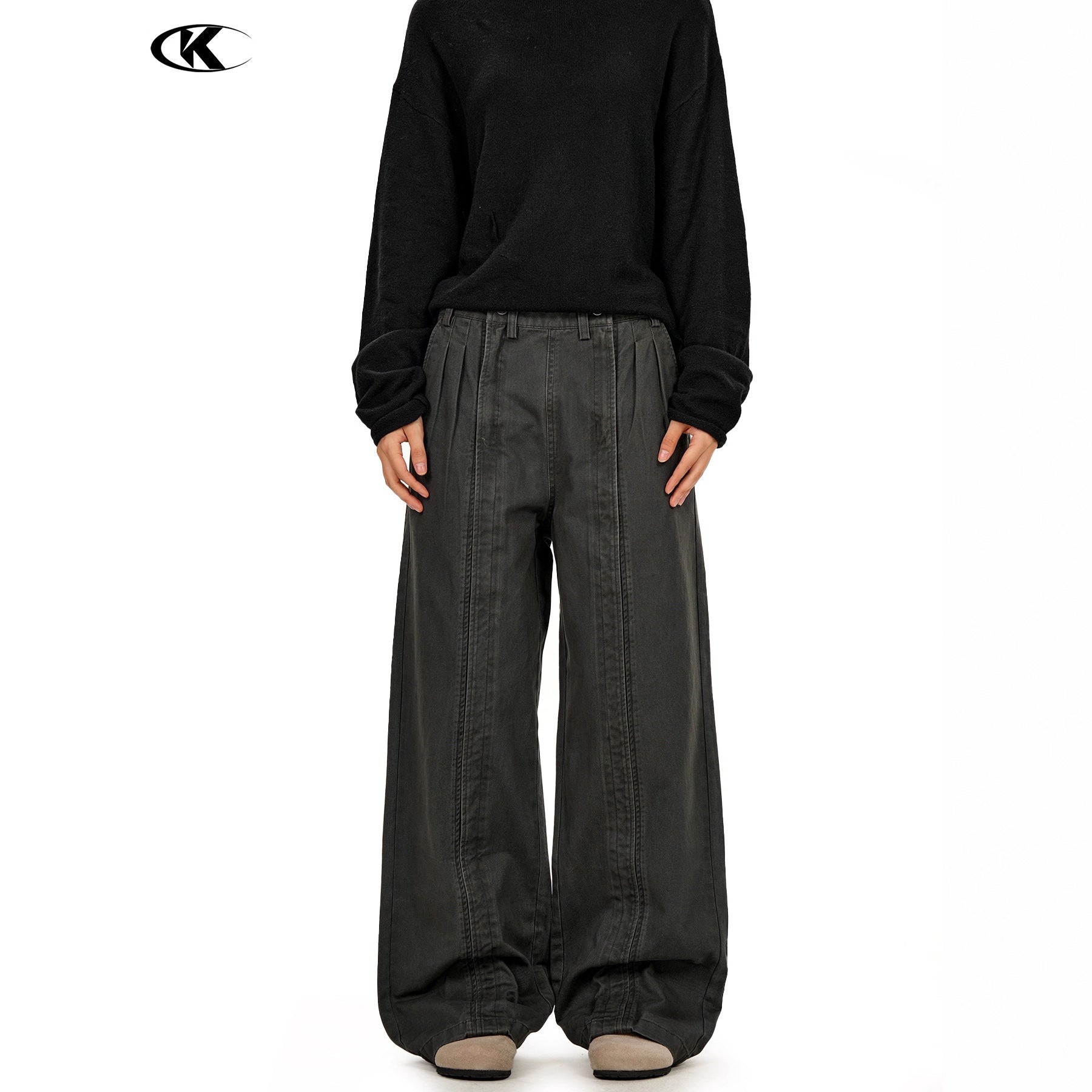 11KN Retro Wide-leg Loose Straight Slacks