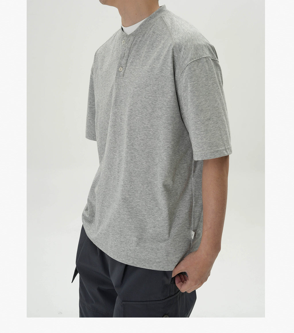 AWT Simple Casual Henry Collar Loose Tee