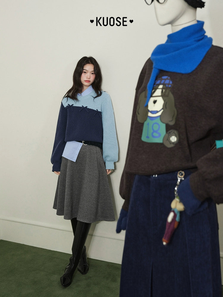 Kuose Color-blocking Long-sleeved Sweater Knit