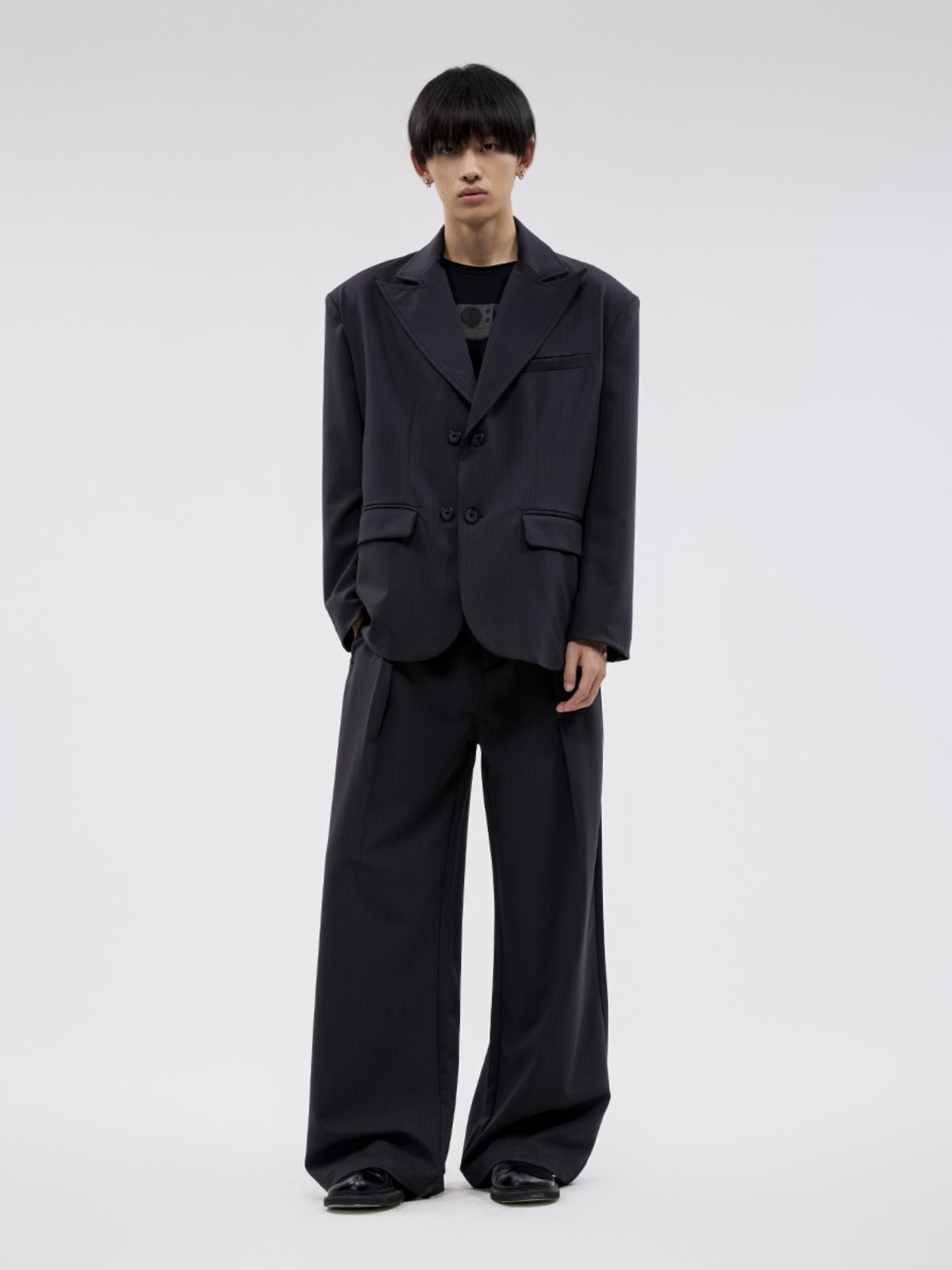 FUNKYFUN Dark Striped Wide Shoulder Padded Blazer