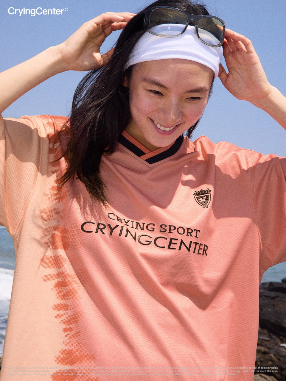 CryingCenter Tie-dye Contrasting V-neck Jersey Tee