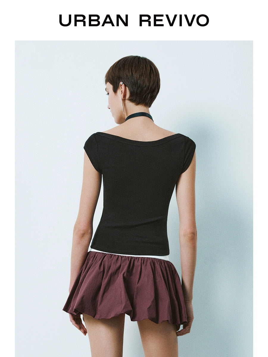 URBAN REVIVO Atmosphere Slim Neck Short Sleeve Tee