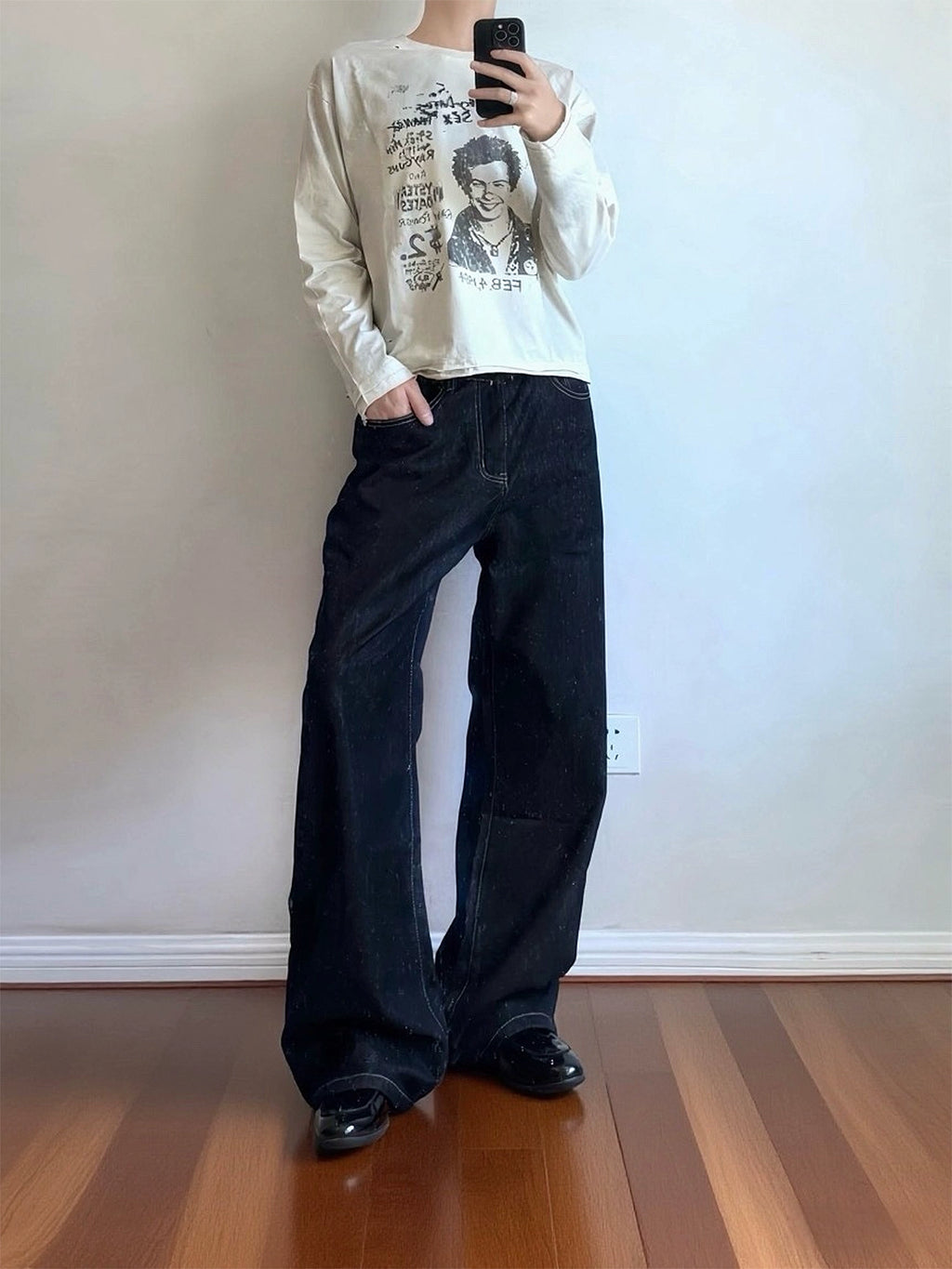 Erole Dirty Dye Old Damage Embroidery Print Long Sleeve