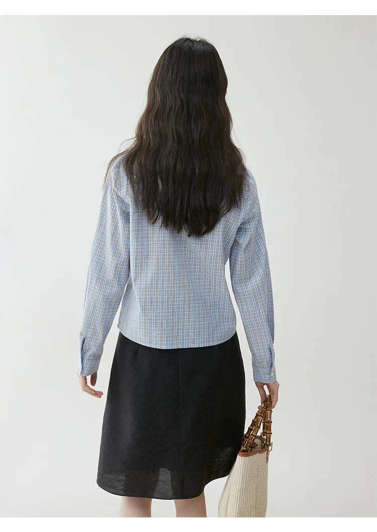 VOOE Contrasting Plaid Diagonal Neck Shirt