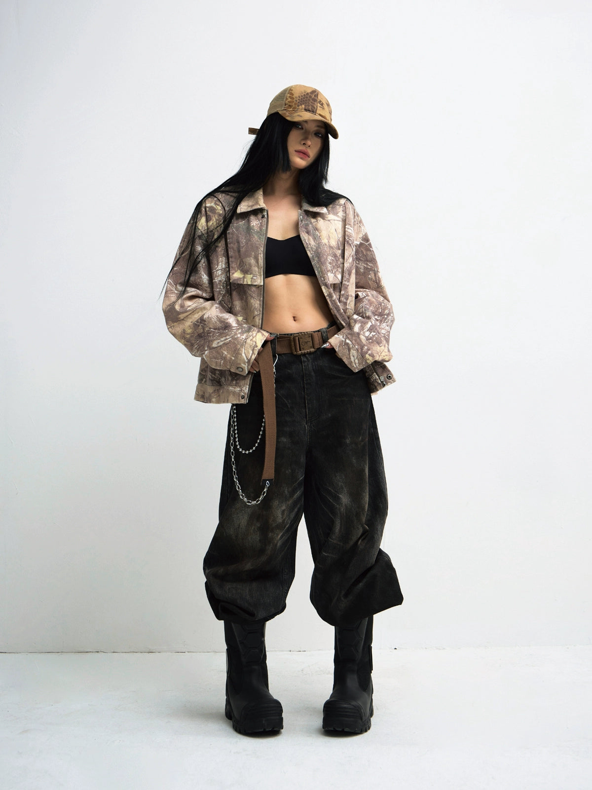 PEOPLESTYLE Camouflage Dead Wood Branch Lapel Tooling Jacket