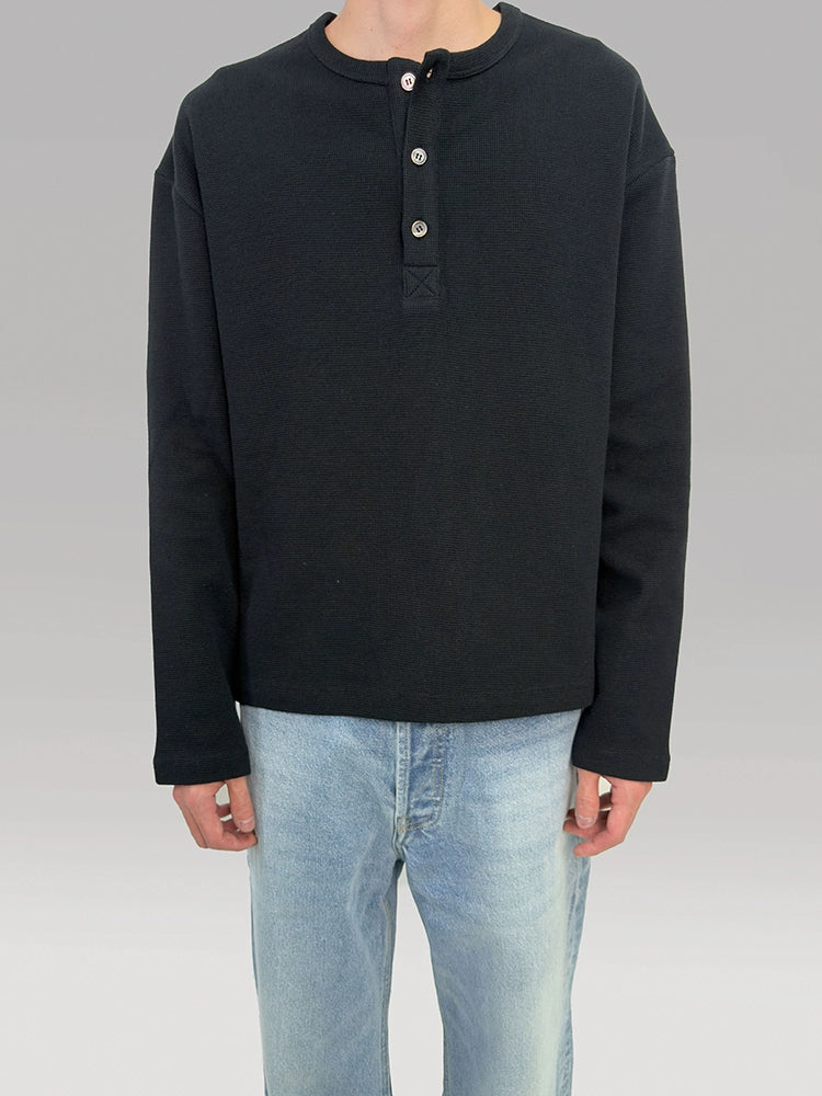PLUS NO LOGO Diamond Waffle Henry Neck Long Sleeve
