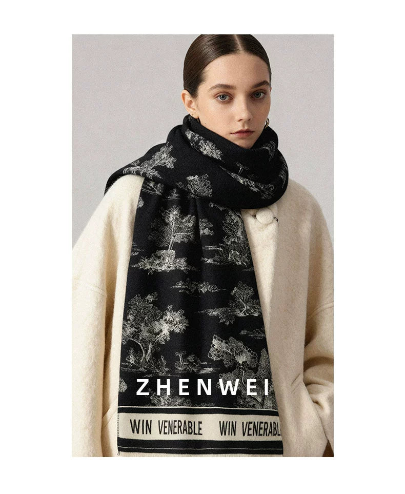 ZHENWEI Ink Painting Double-sided Scarf