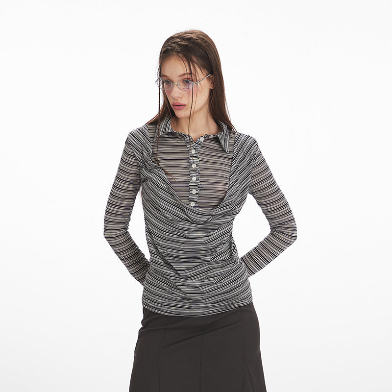 Nariele Irregular Striped Shoulder Long Sleeves