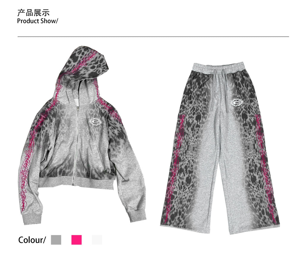 CHAI Leopard Print Direct Injection Star Logo Embroidery Print Sports Suit