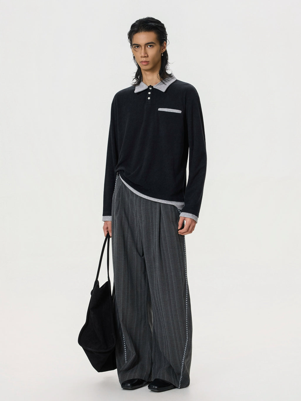 BTSG Splicing Contrasting Color Towel Fabric Fake Two-piece POLO Shirt