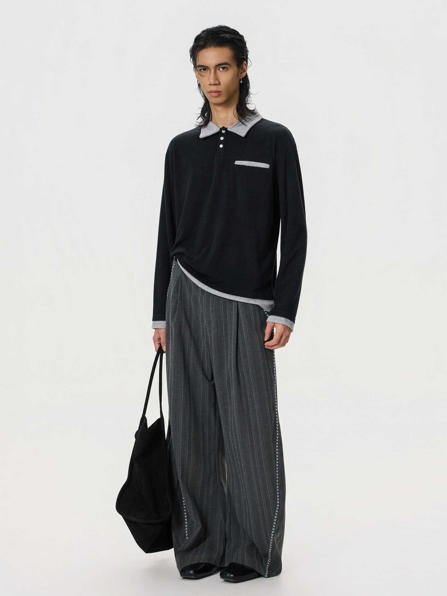 BTSG Splicing Contrasting Color Towel Fabric Fake Two-piece POLO Shirt