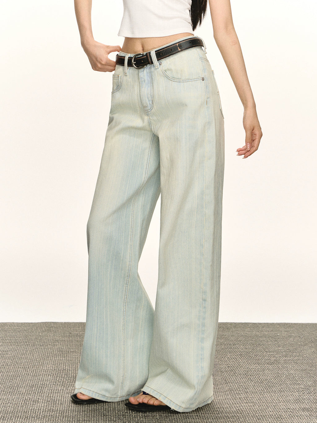 Ariseism Vintage Wash Loose Wide Leg Straight Jeans