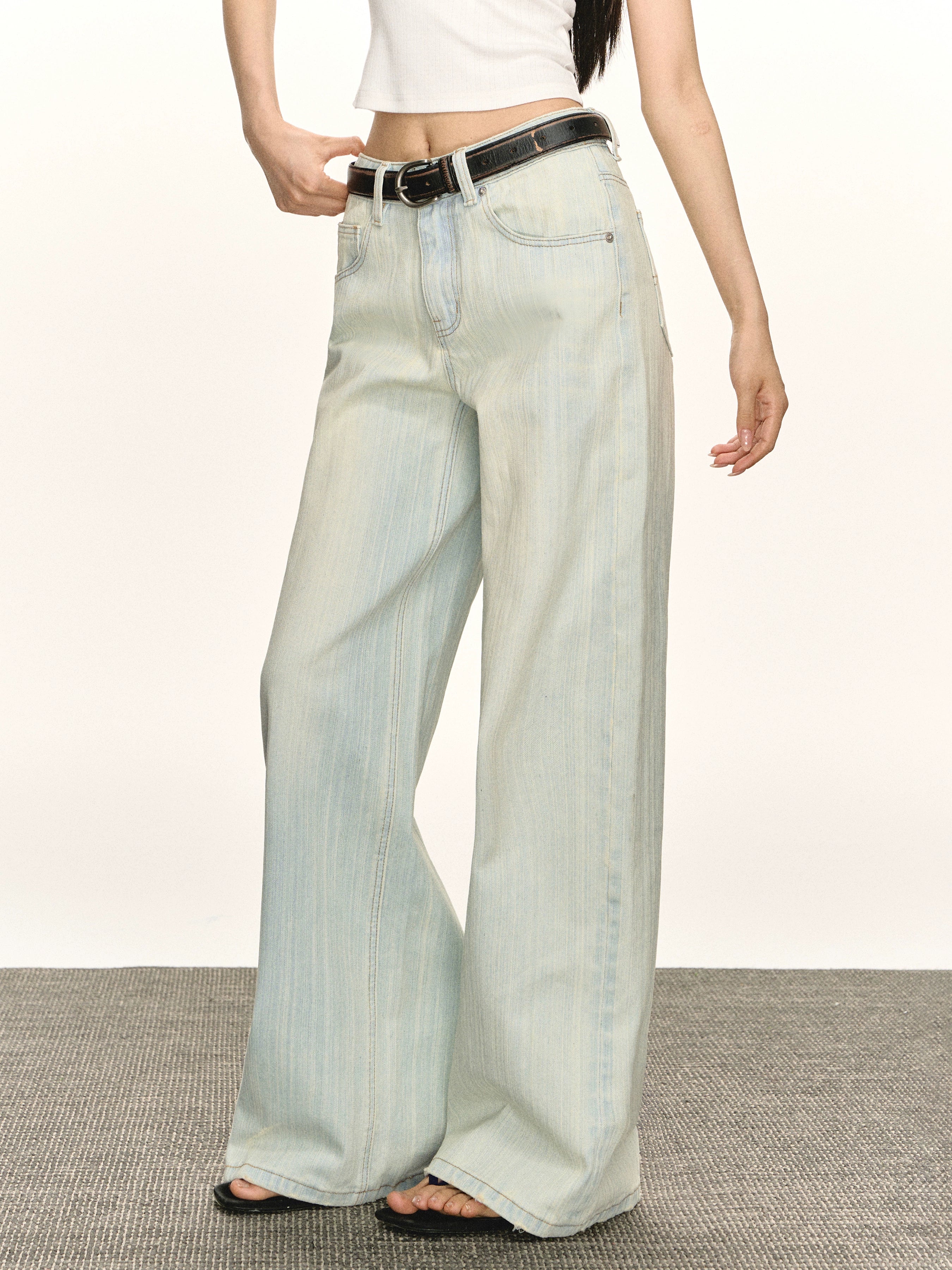 Ariseism Vintage Wash Loose Wide Leg Straight Jeans