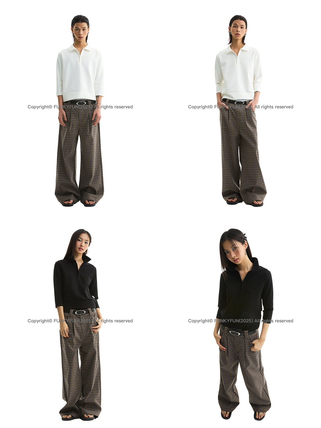 FUNKYFUN Checked Casual Straight Composite Trousers