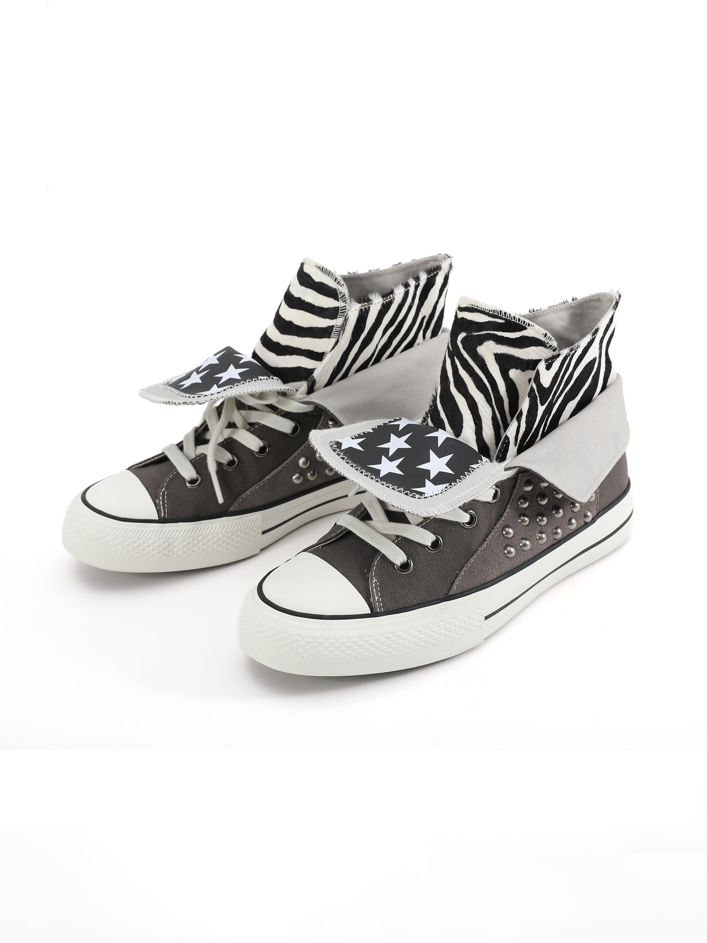 NumbAsia zebra pattern horsehair star print stitching canvas shoes
