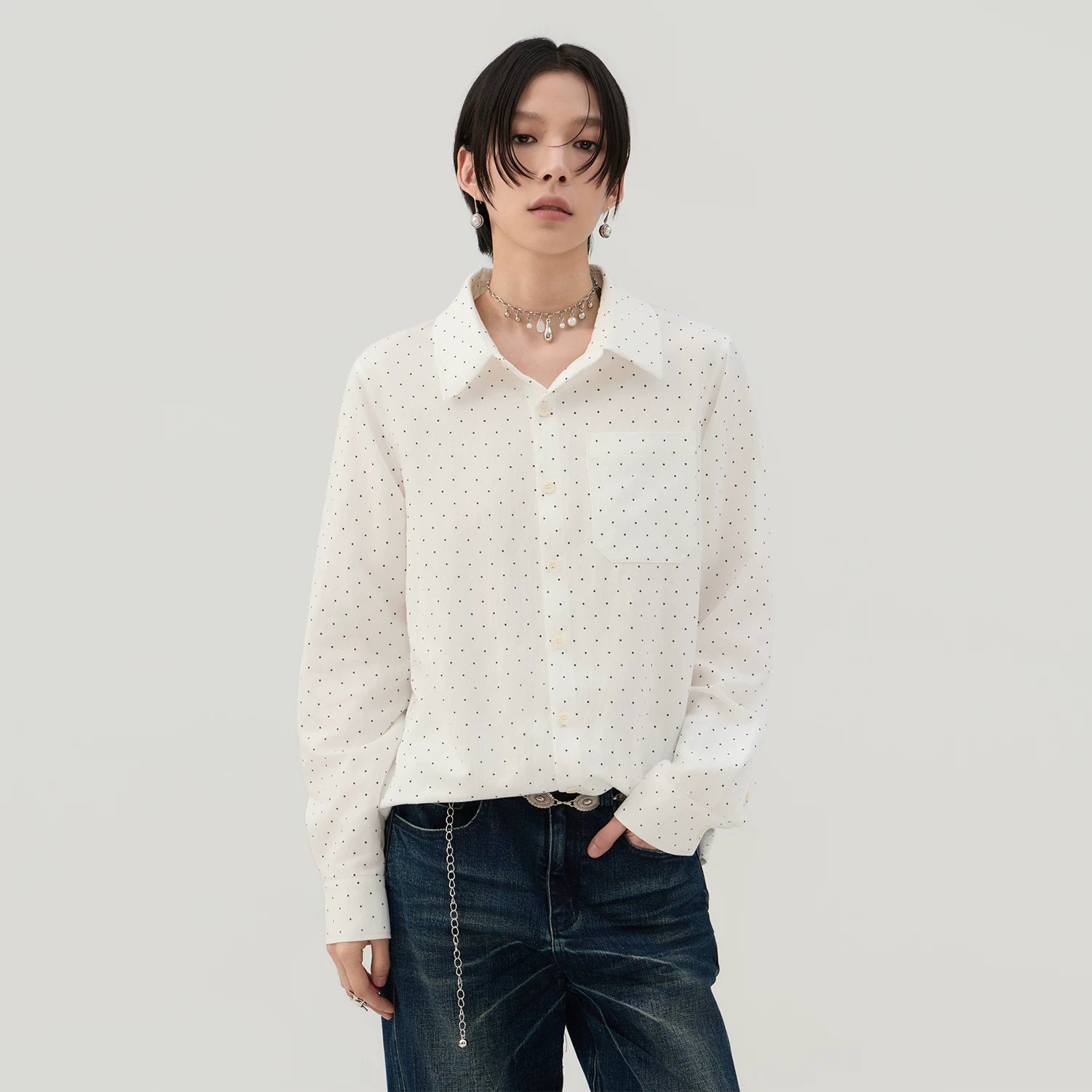 Sameuoo Front Shoulder Casual Long Sleeve Shirt